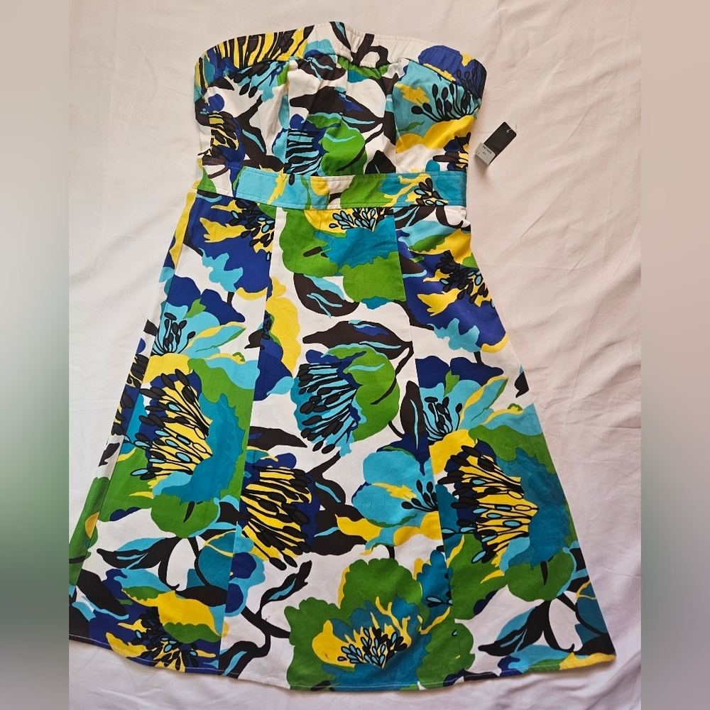 NWT A.n.a. Womens Whote Multicolor Bright Floral Strapless Dress Size 10